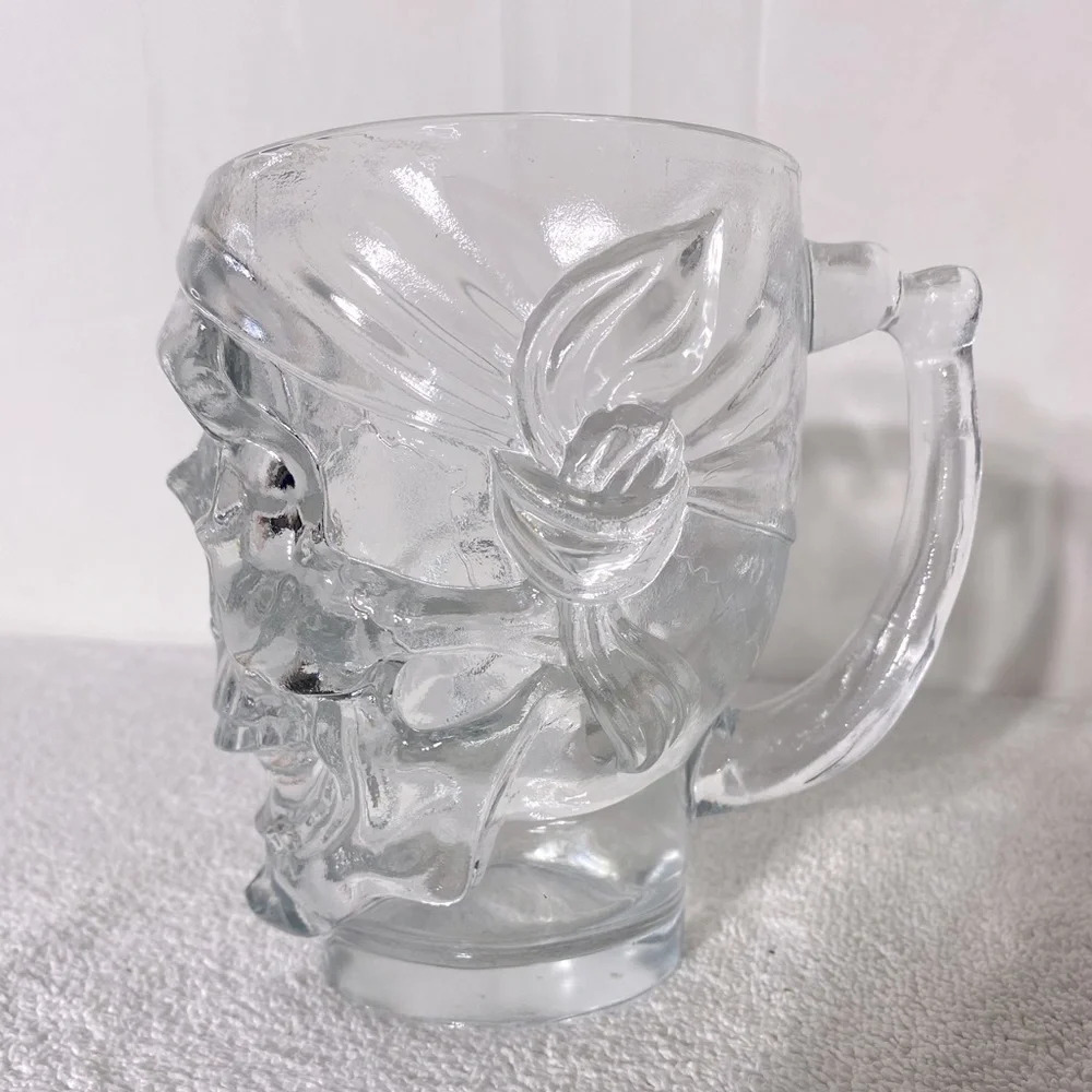 Vintage Luminarc USA Large Clear Glass Skull Mug